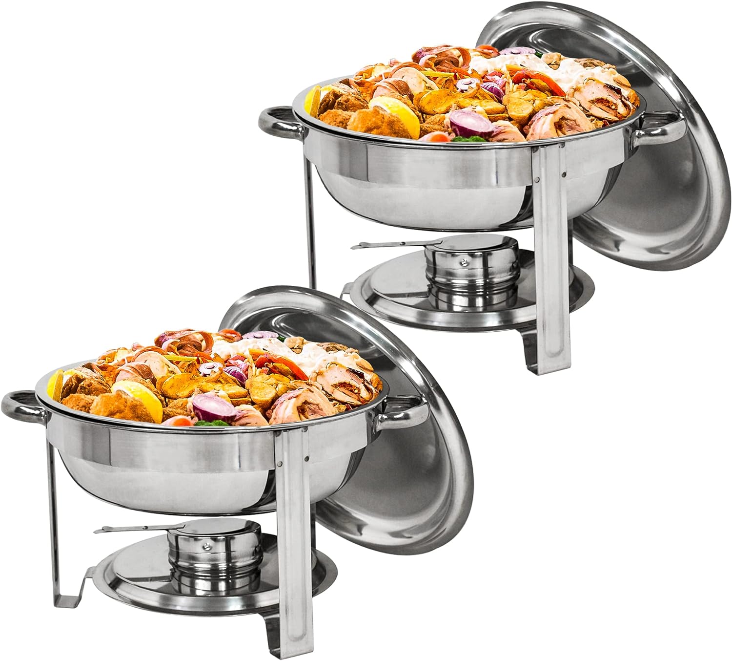 ZENY Pack of 2 Round Chafing Dish Buffet Set, 5 Quart Stainless Steel Deep Pans Chafer Dish with Water Pan, Fuel Holder, Buffet Servers and Warmers for Party Catering, Event