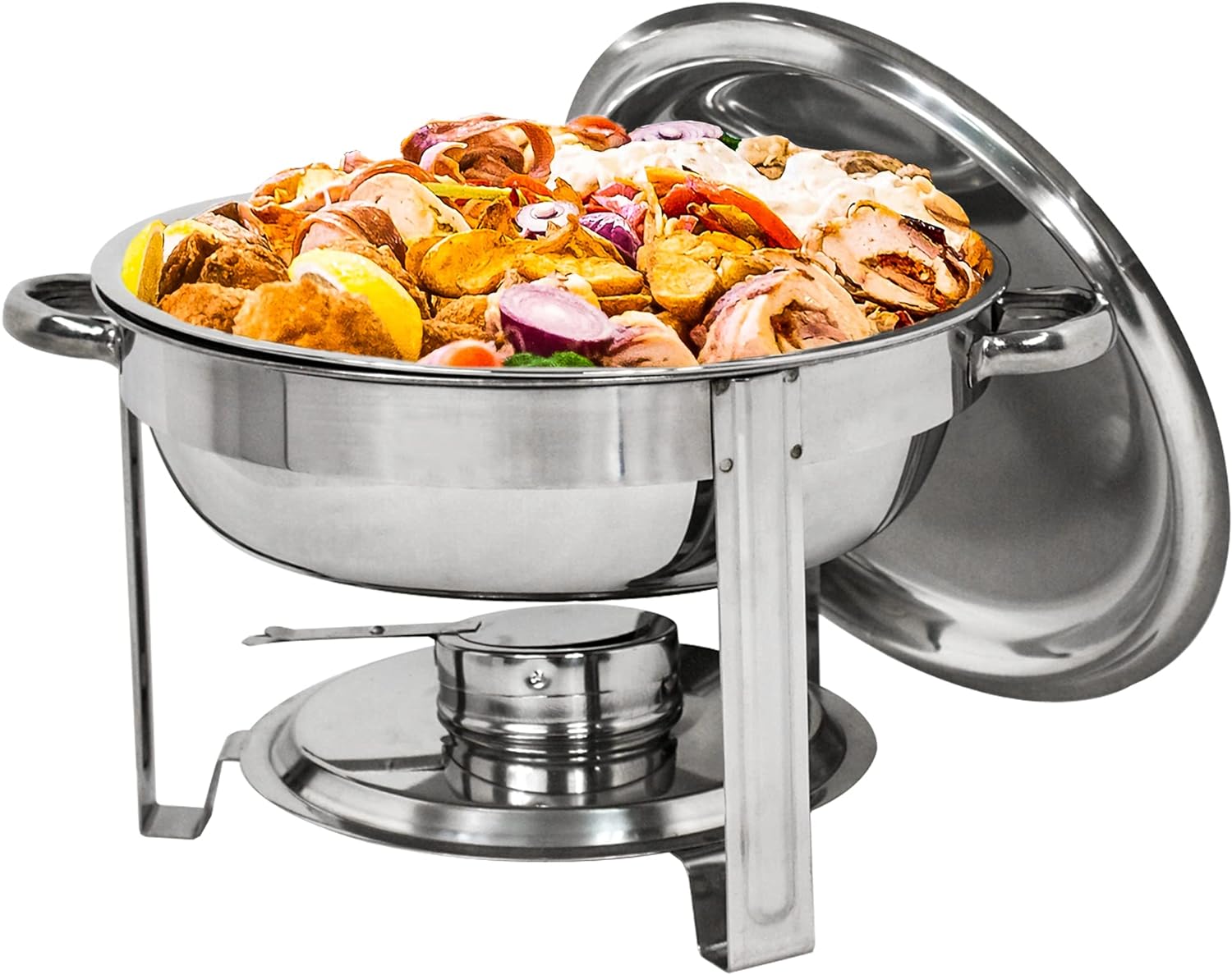 ZENY Round Chafing Dish Full Size 5 Quart Stainless Steel Deep Pans Chafer Dish Set Buffet Catering Party Events Warmer Serving Set Utensils w/Fuel Holder (1)