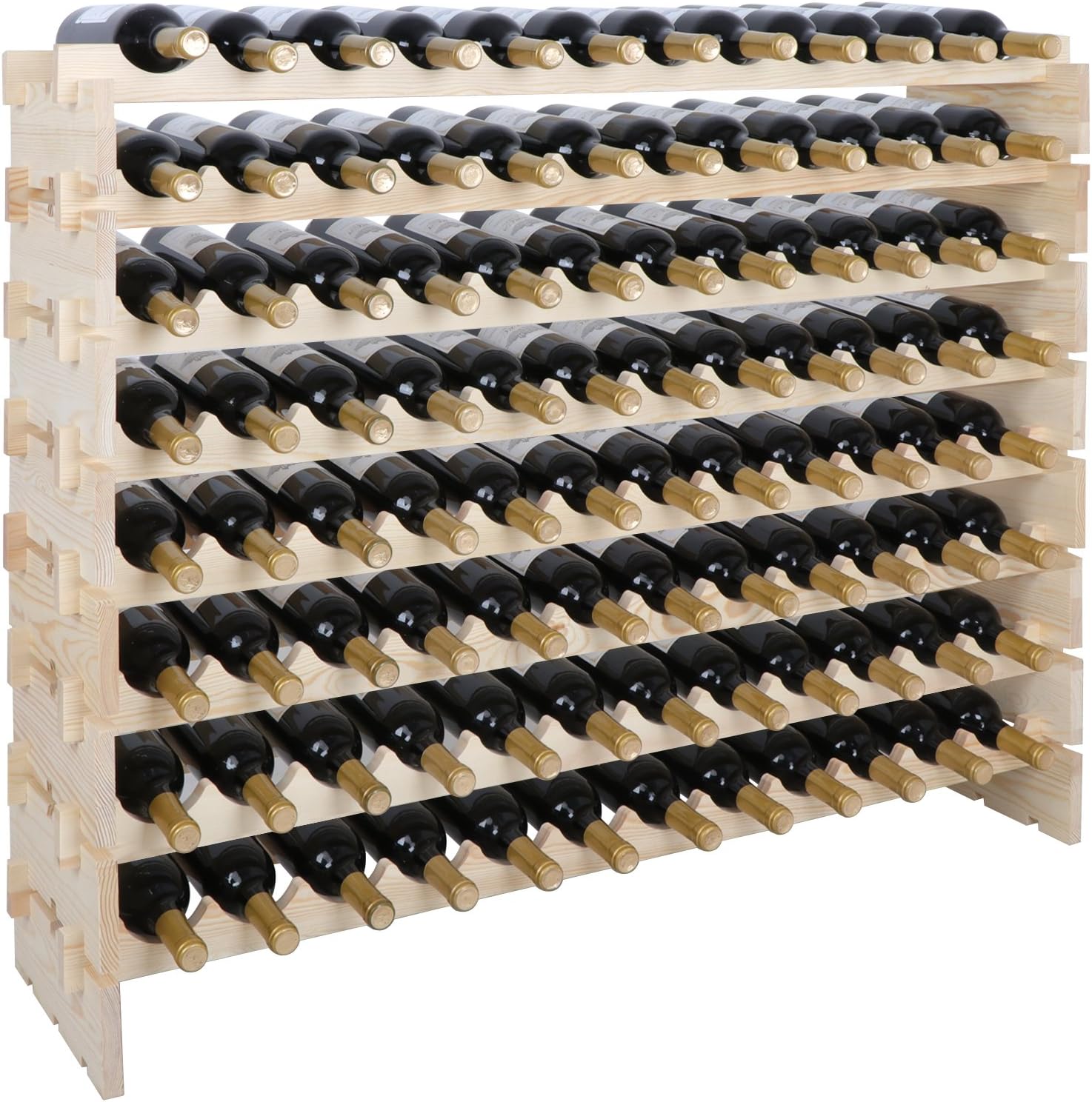 ZENY Stackable Modular Wine Rack 96 Bottles Freestanding Wine Bottle Holder 8-Tier Wine Holder Display Shelves Wooden Wine Storage Rack, Wobble-Free, Solid Wood