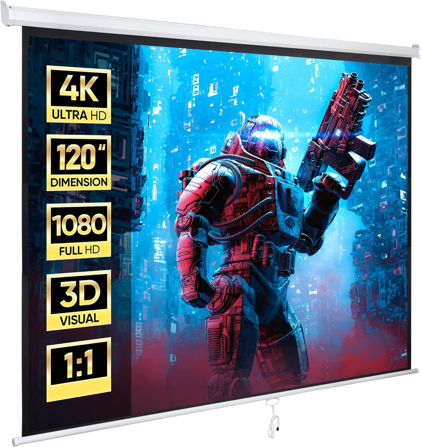 ZENY Portable Projector Screen Pull Down, 120 Inch 1:1 Video Projection Screen, Indoor Outdoor Moive Screen, Retractable Widescreen for Home Theater Office Game (120'' White)