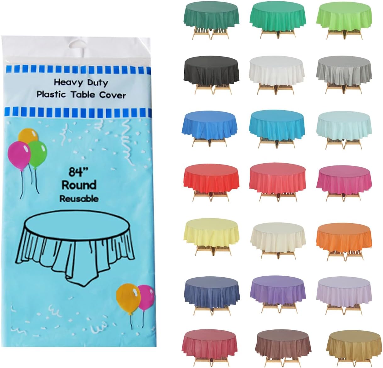 Evershine (12-Pack Heavy Duty Plastic Table Covers Tablecloth (Reusable) (Round 84, Aqua)