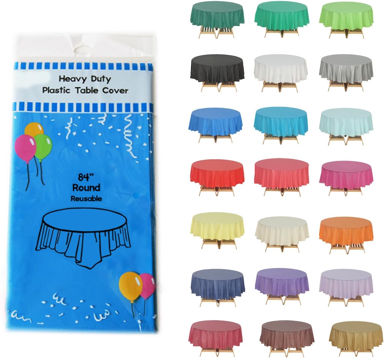 Evershine (12-Pack Heavy Duty Plastic Table Covers Tablecloth (Reusable) (Round 84, Turquoise)