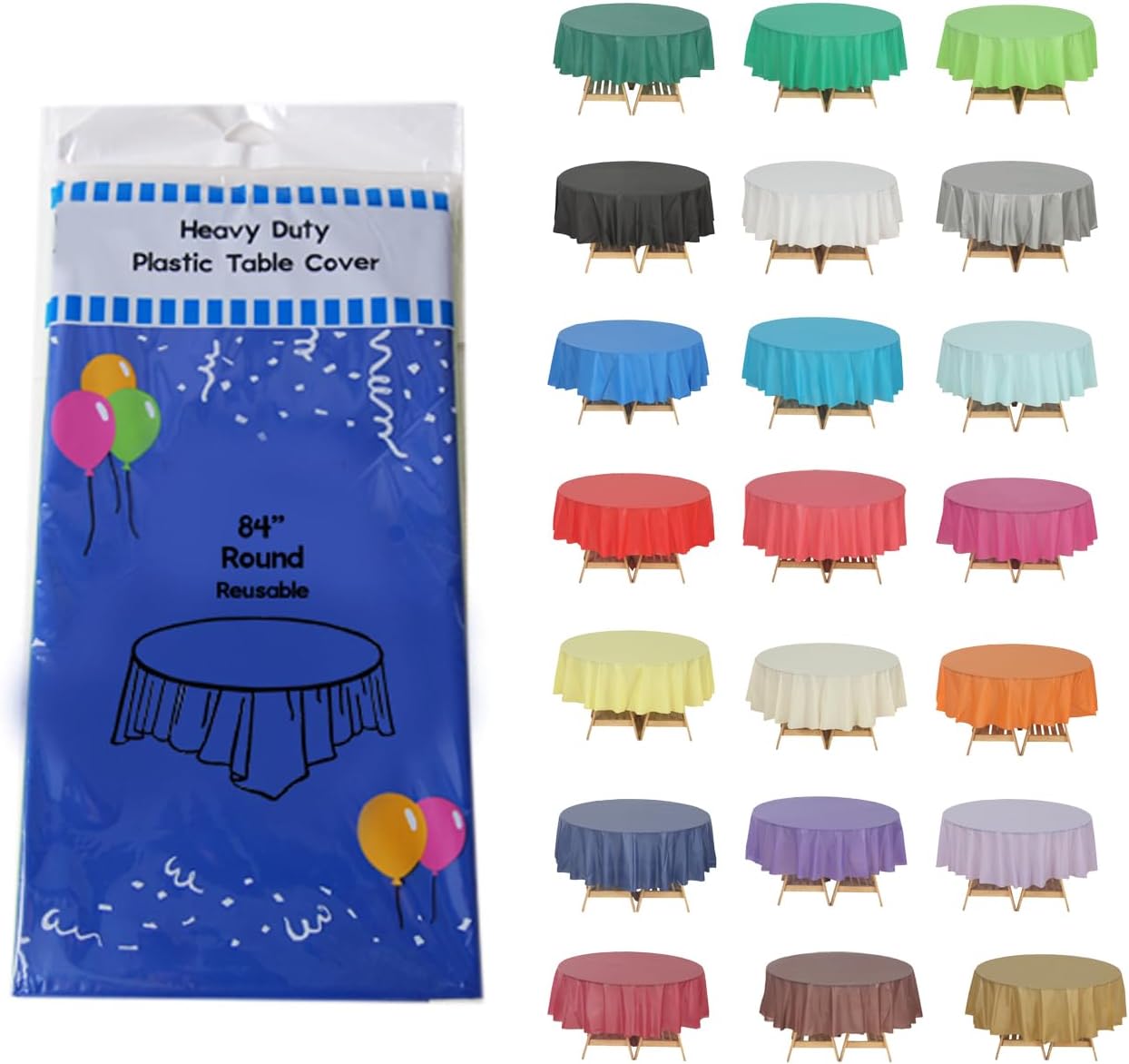 Evershine (12-Pack Heavy Duty Plastic Table Covers Tablecloth (Reusable) (Round 84, Royal Blue)