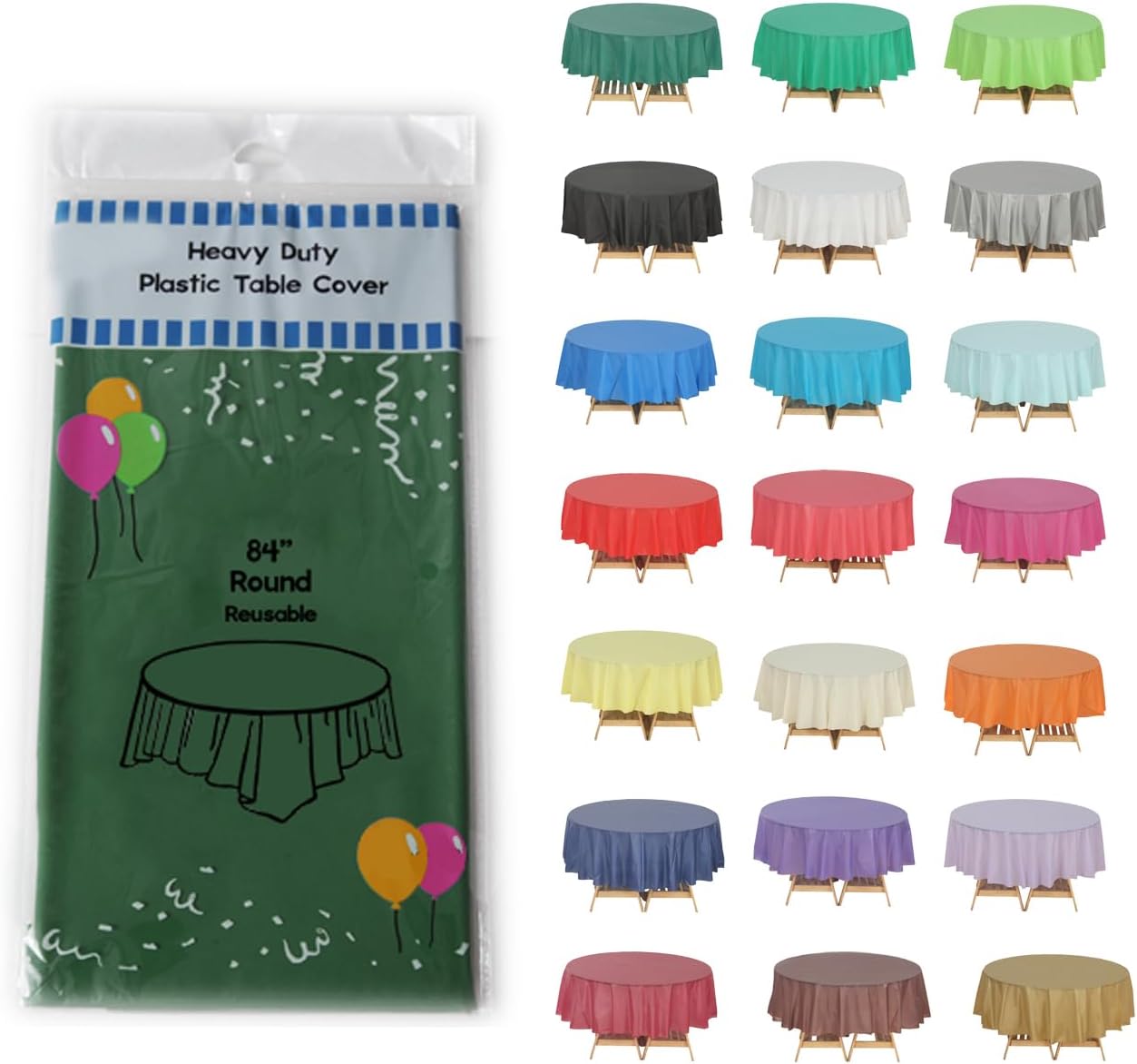 Evershine (12-Pack Heavy Duty Plastic Table Covers Tablecloth (Reusable) (Round 84, Hunter Green)