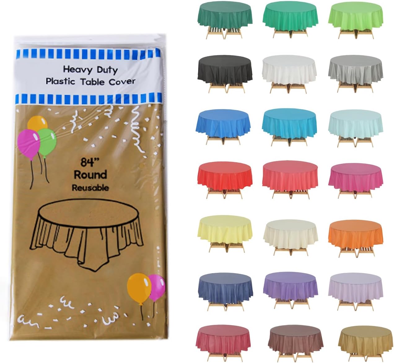 Evershine (12-Pack Heavy Duty Plastic Table Covers Tablecloth (Reusable) (Round 84, Gold)