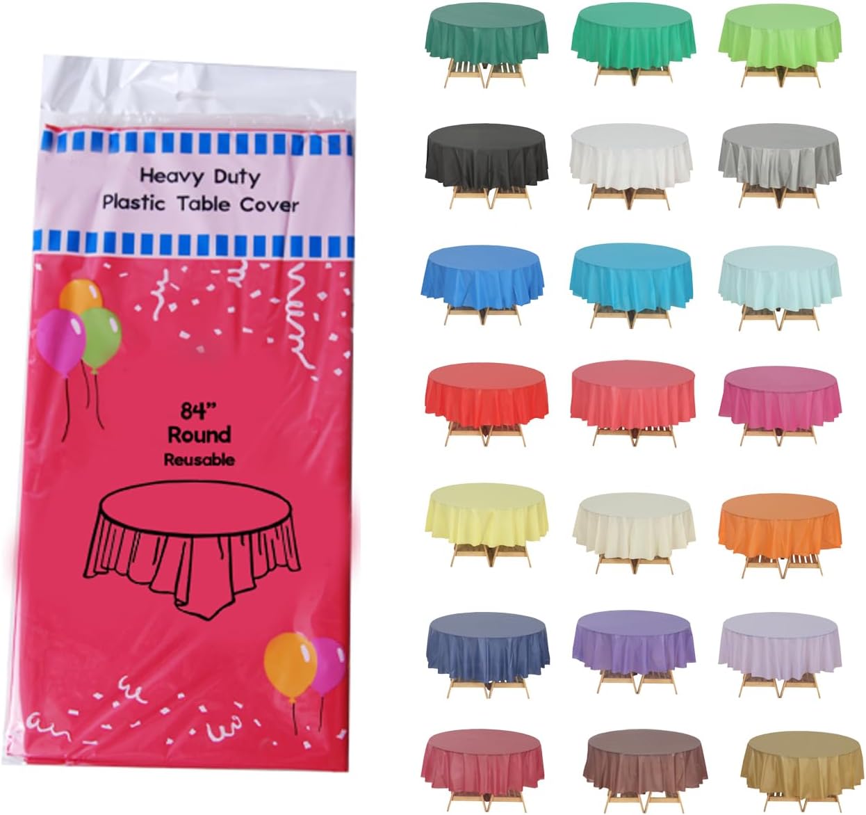 Evershine (12-Pack Heavy Duty Plastic Table Covers Tablecloth (Reusable) (Round 84, Coral)