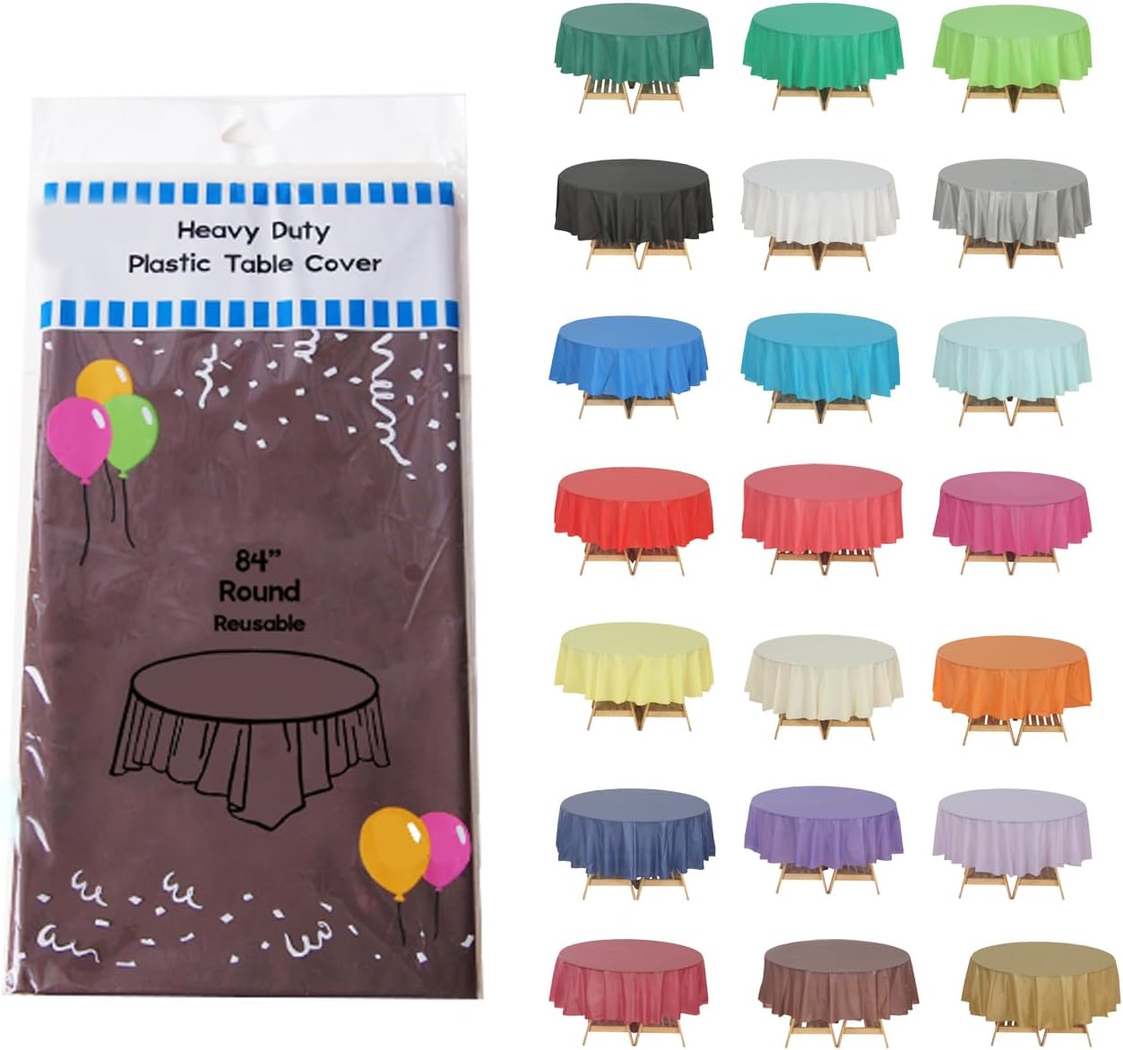 Evershine 6 Pack Heavy Duty Plastic Tablecloth, Round 84 Inch Brown Plastic Round Table Covers Tablecloth.