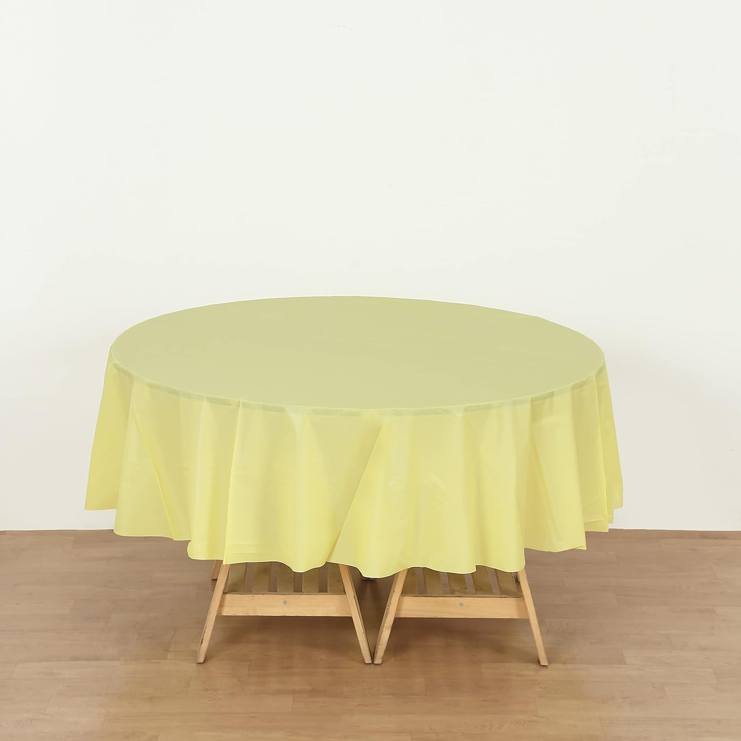 (4-Pack) Yellow (Round) Plastic Table Covers 84D Tablecloth (Reusable)