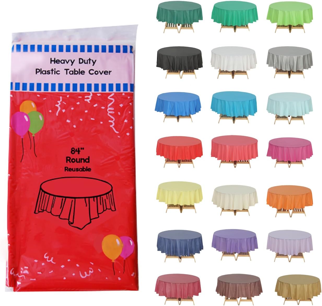 Evershine (4-Pack Heavy Duty Plastic Table Covers Tablecloth (Reusable) (Round 84, Red)