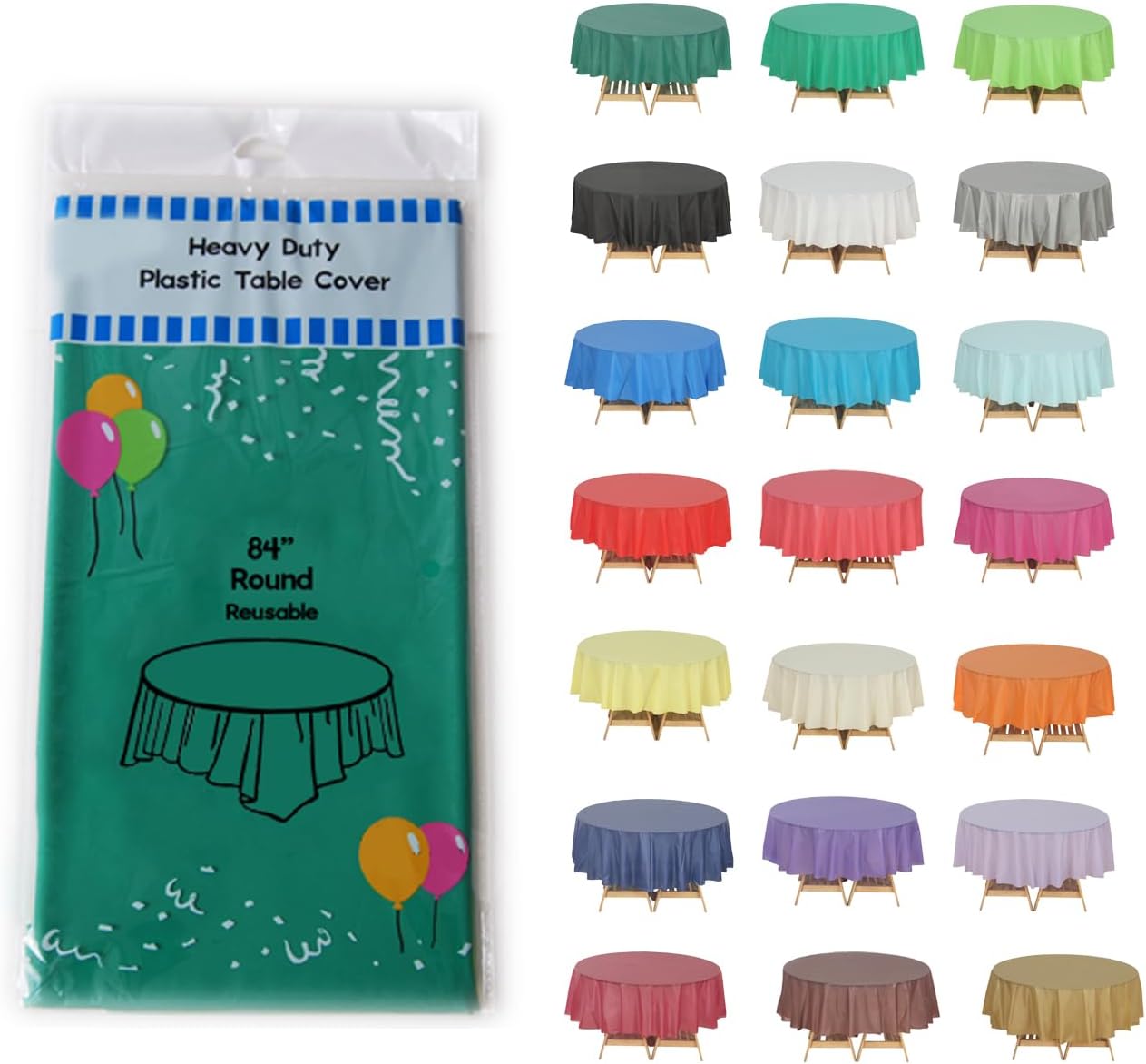 Evershine (4-Pack Heavy Duty Plastic Table Covers Tablecloth (Reusable) (Round 84, Emerald Green)