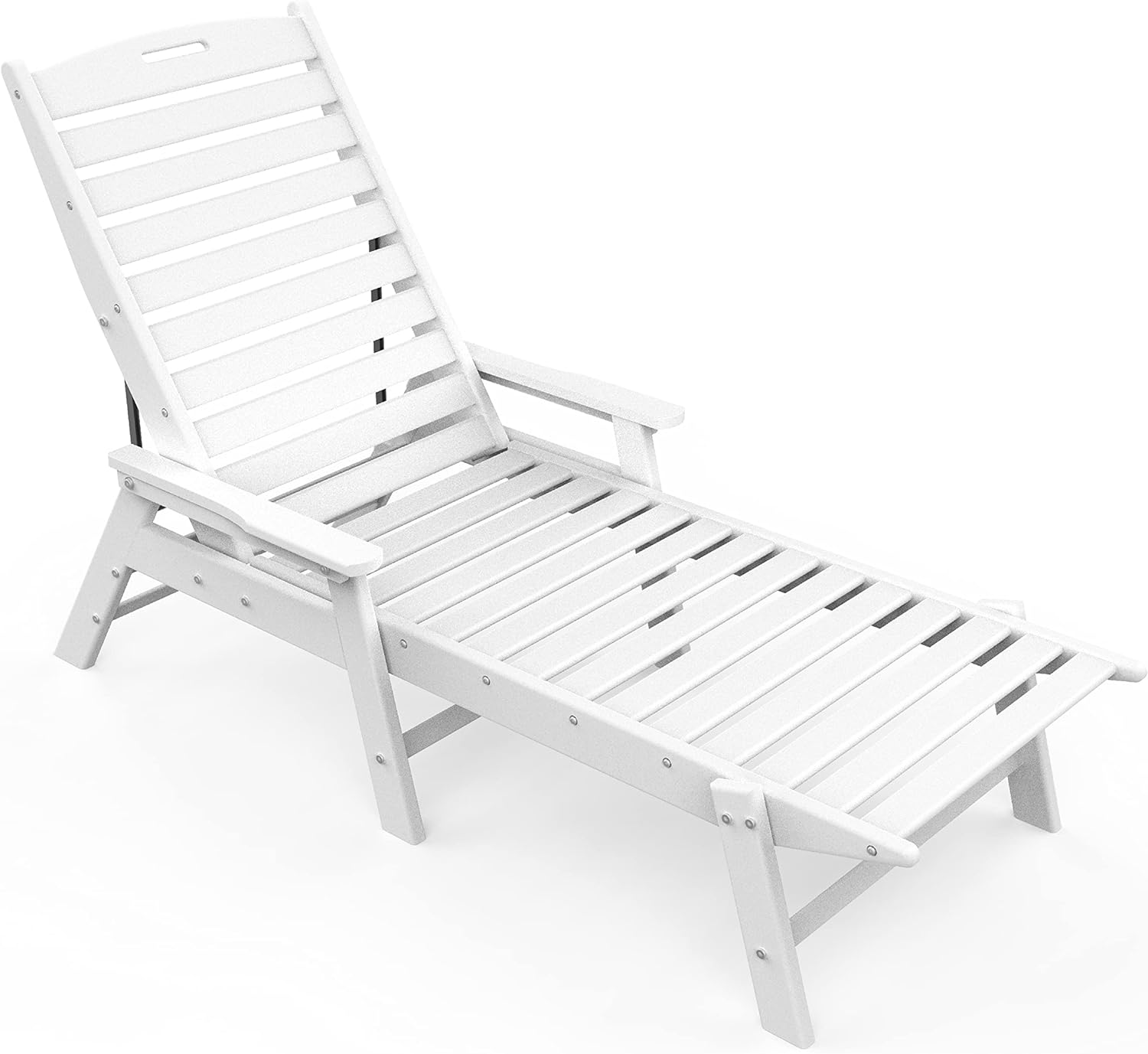 N&V HDPE Sunbed, Polymer Sunbathing Lounger, All Weather Proof Resin Lounge Chaise, Indoor and Outdoor, Garden Patio Backyard Poolside, White