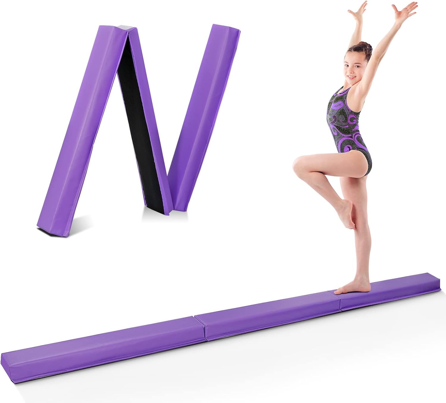 ZENY 9ft Folding Gymnastics Balance Beam Low Floor Balance Beam Bar with Anti-slip Base Extra Firm Foam Walking Beams Home Balance Training Gymnastics Equipment