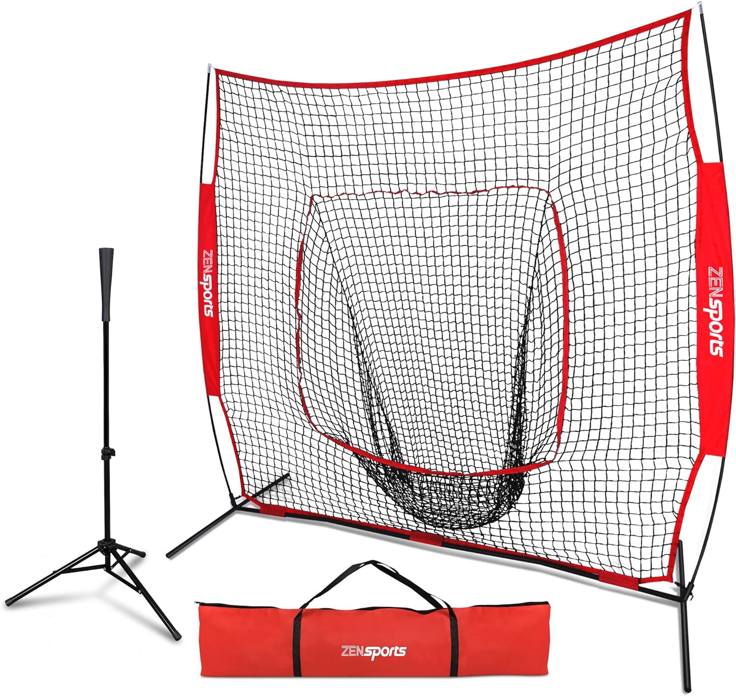 ZENY 7'x7' Baseball Softball Hitting Net and Tee Combo for Batting Pitching Fielding Portable Backstop Training Net