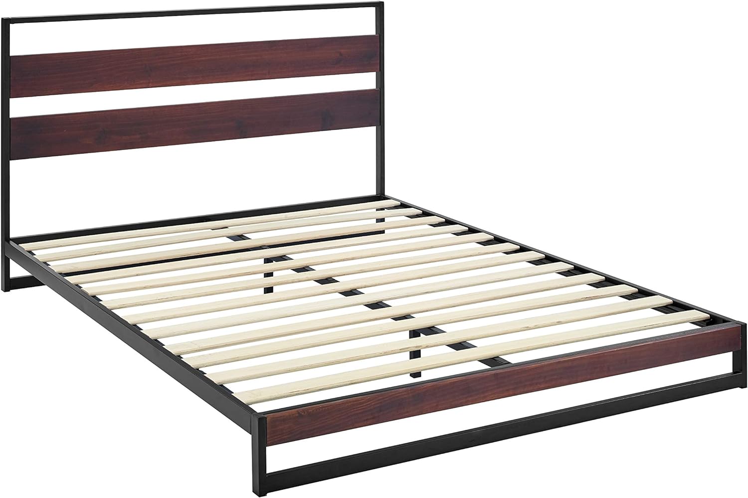 Amazon Basics Aurora Metal and Wood Platform Bed with Headboard - Wood Slat Support, Full