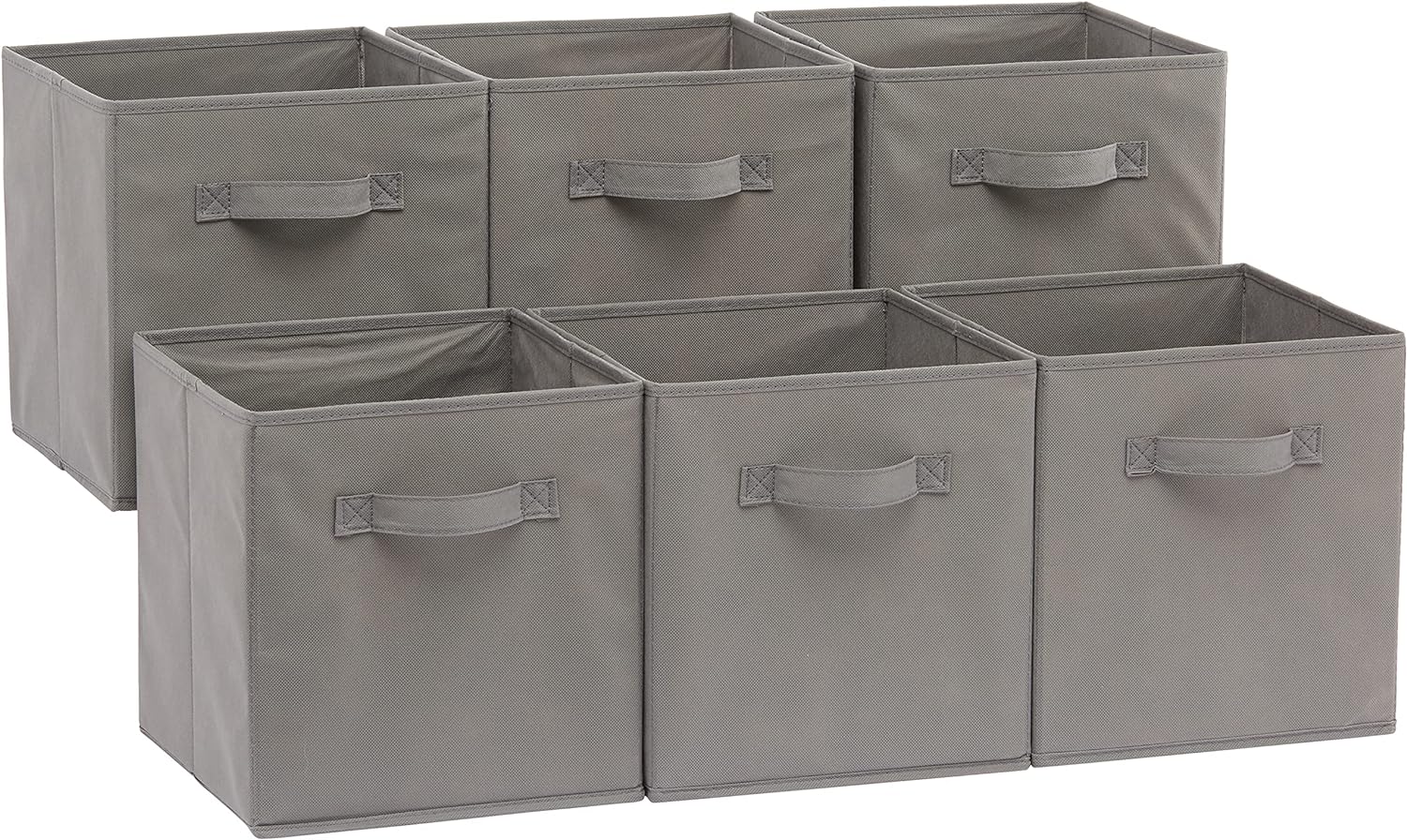 Amazon Basics Collapsible Fabric Storage Cubes Organizer with Handles, 10.5"x10.5"x11", Pack of 6, Gray