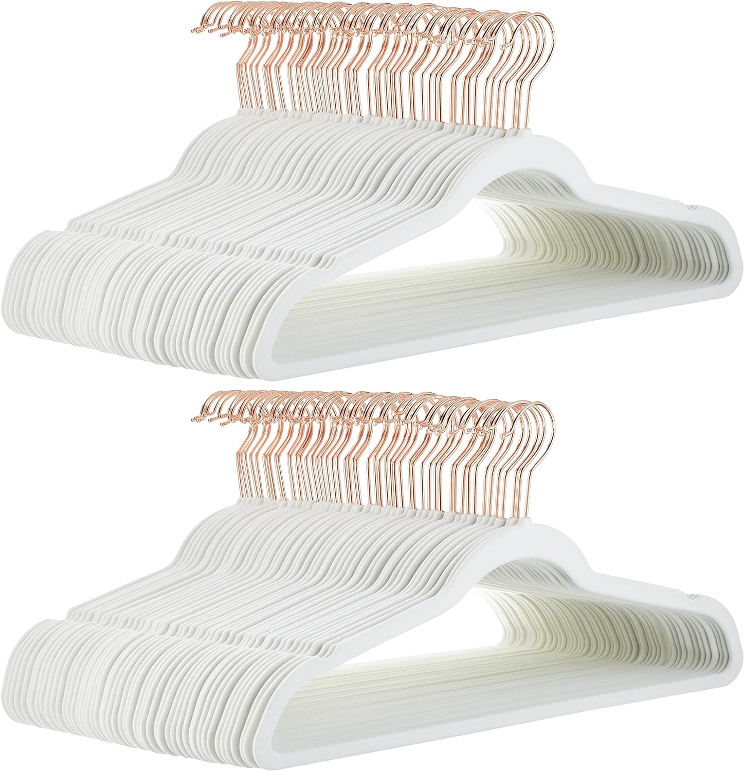 Amazon Basics Slim, Velvet, Non-Slip Suit Clothes Hangers, Ivory/Rose Gold - Pack of 100