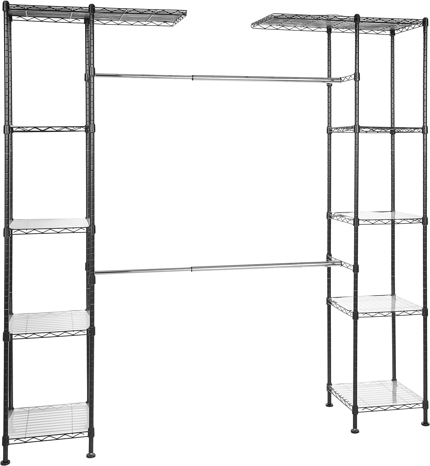 Amazon Basics Expandable Metal Hanging Storage Organizer Rack Wardrobe with Shelves, Black, 57&#39;&#39;- 80&#39;&#39;L x 14&#39;&#39;W x 72&#39;&#39;H