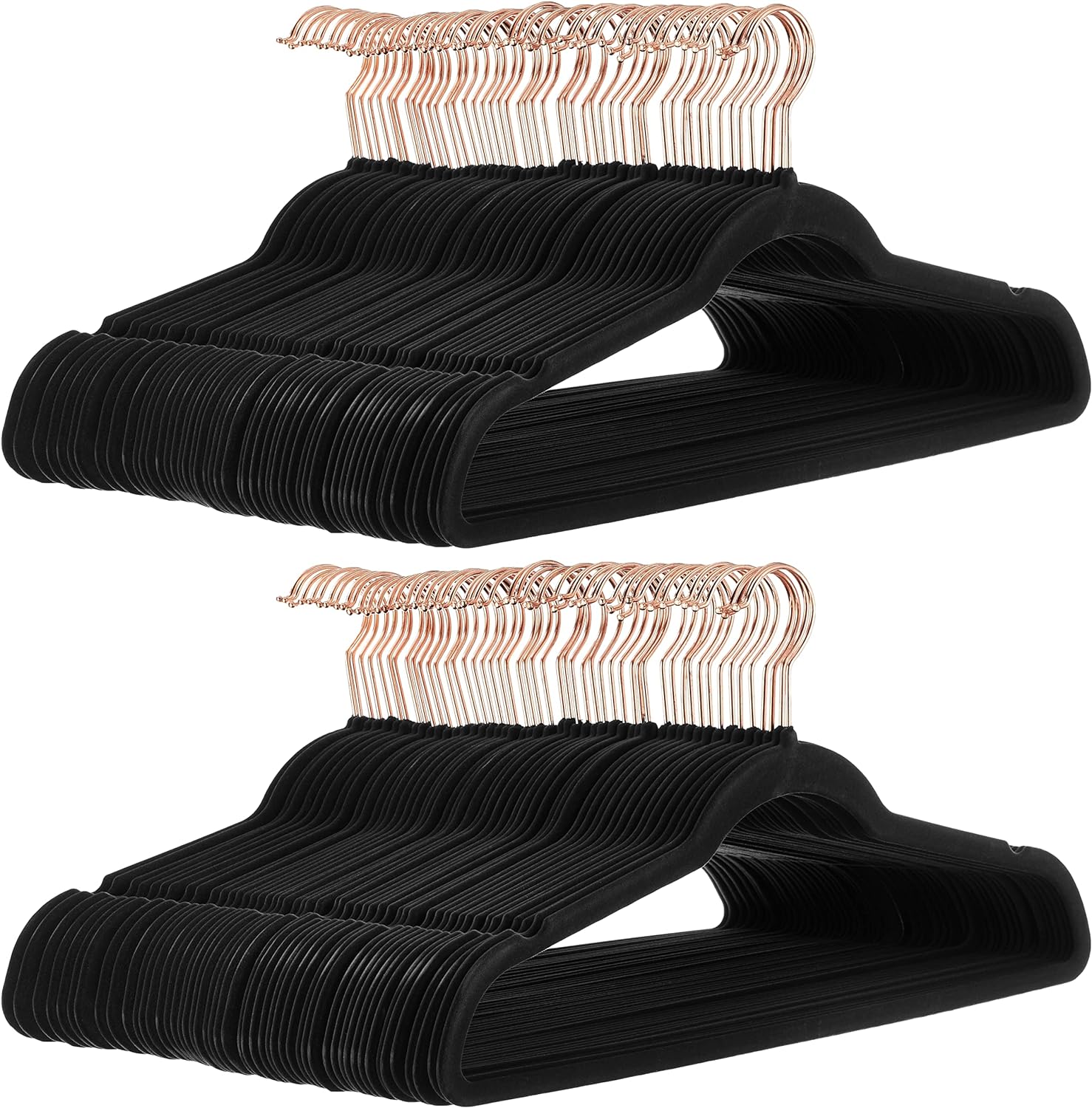 Amazon Basics Slim, Velvet, Non-Slip Suit Clothes Hangers, Black/Rose Gold - Pack of 100