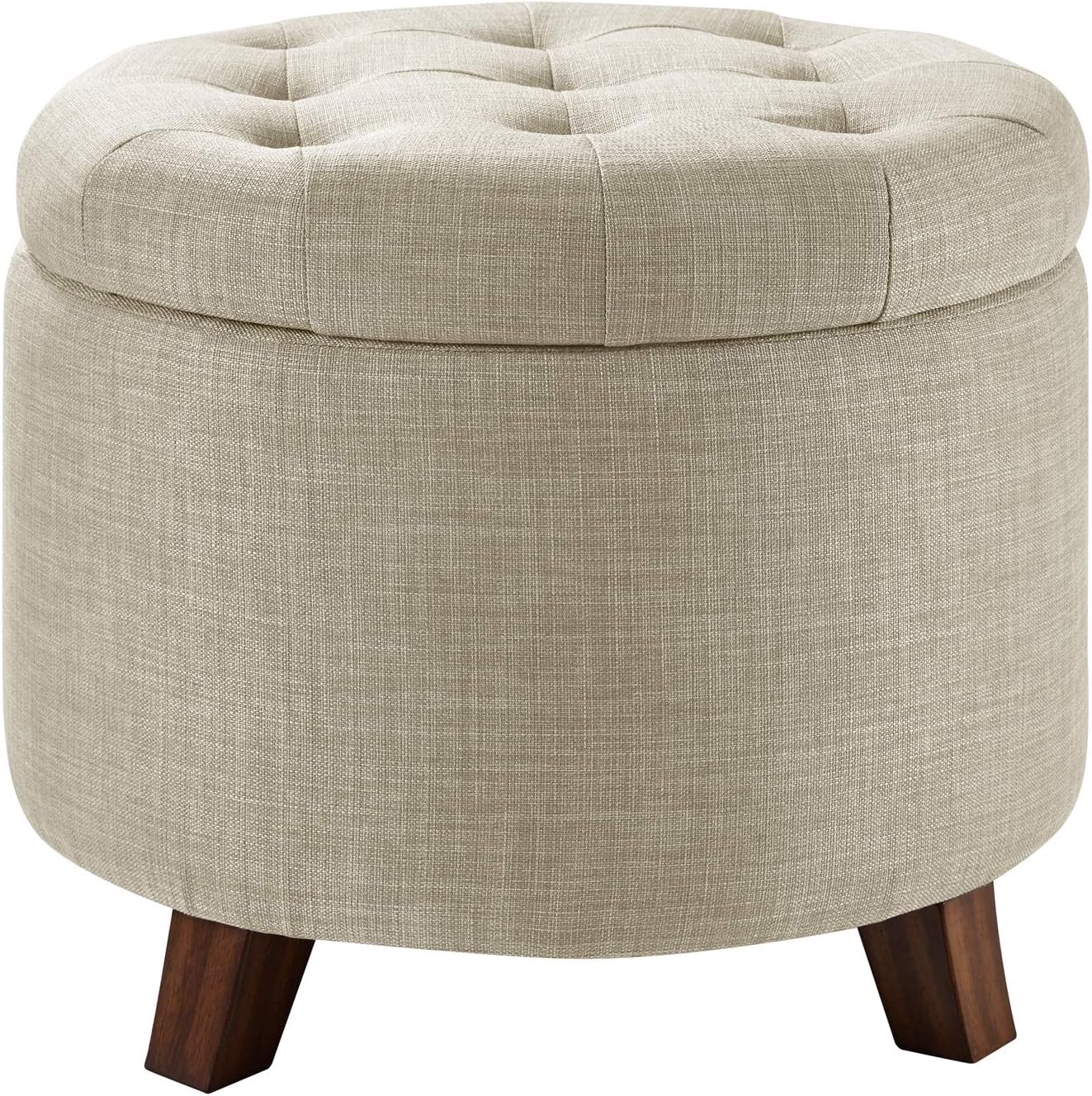 Amazon Basics Upholstered Tufted Storage Round Ottoman Footstool, Burlap Beige, 20"W x 20"D x 17"H