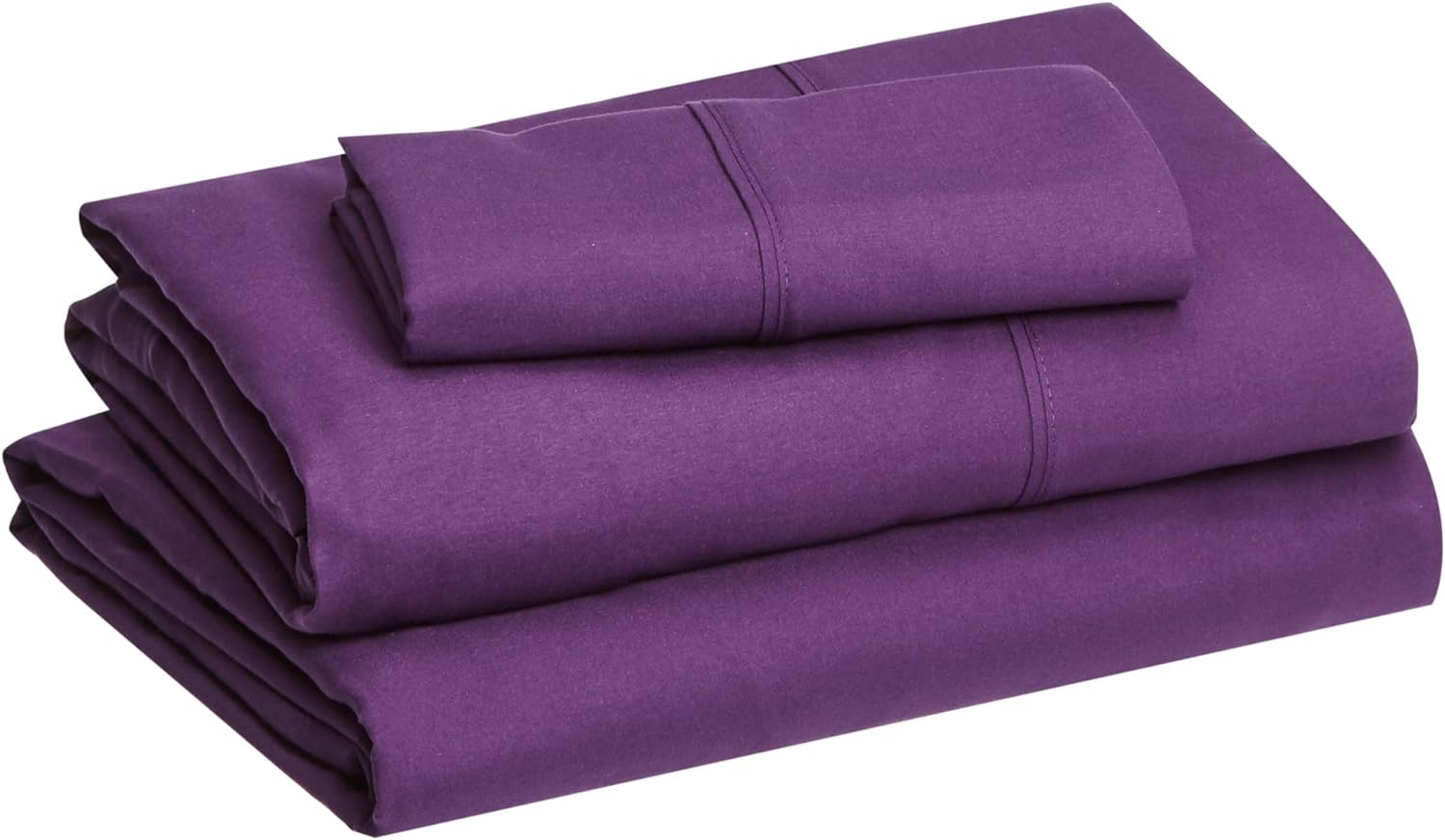 Amazon Basics 3 Piece Lightweight Super Soft Easy Care Microfiber Bed Sheet Set with 14" Deep Pockets - Twin, Plum-4 Pack, White, Solid