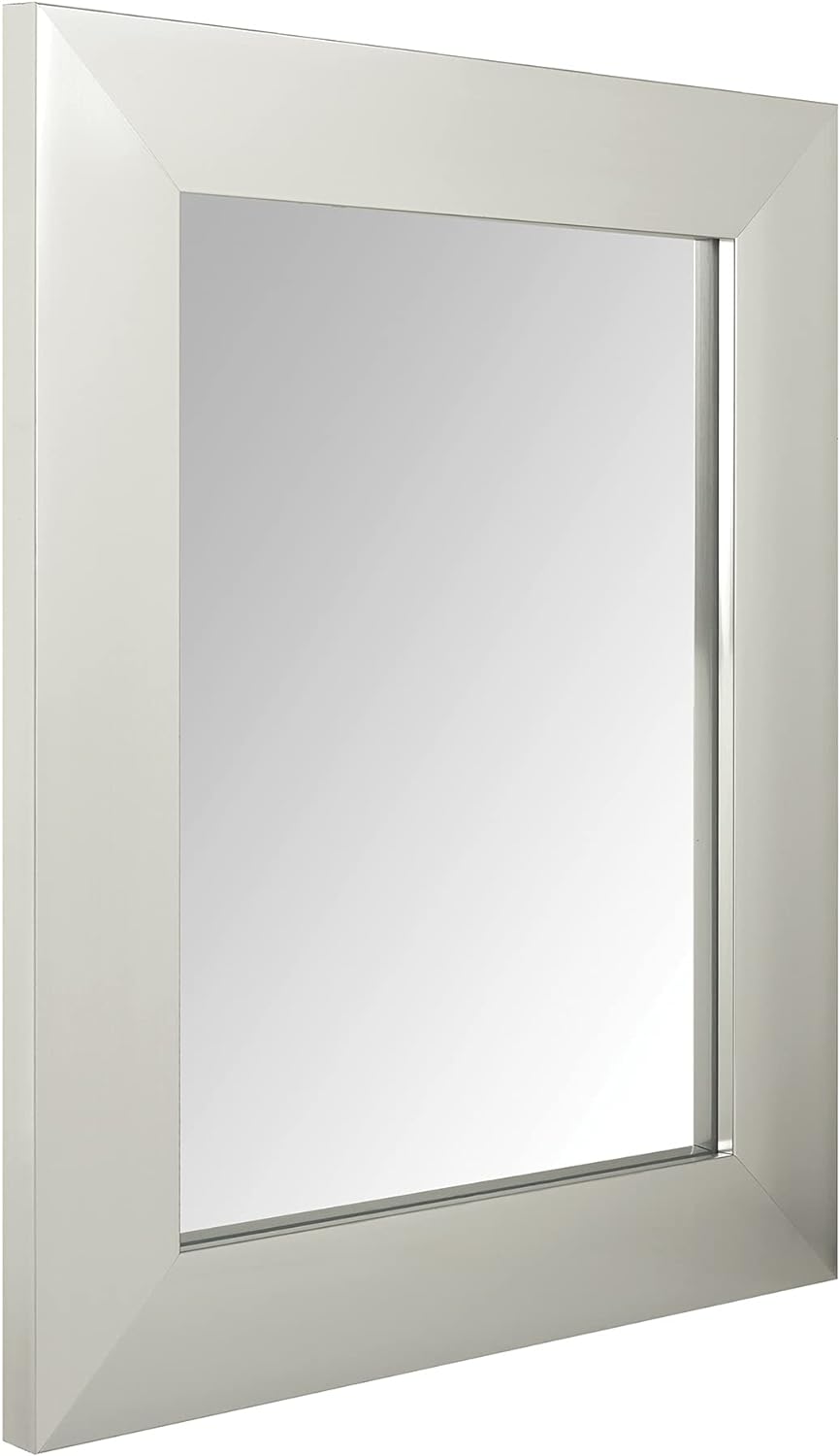 Amazon Basics Rectangular Wall Mount Mirror 16" x 20", Wide Trim, Nickel