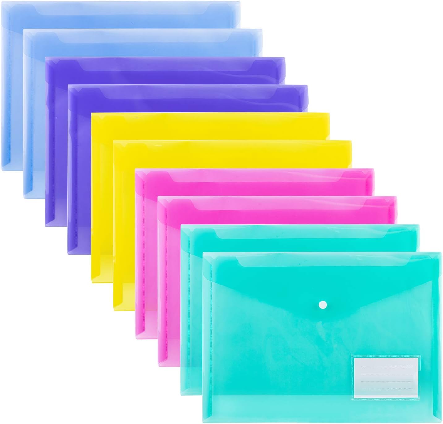 Amazon Basics Plastic Envelopes for A4 Letter Paper with Snap Button, 10-Pack, 12.99" x 10.12" x 0.39", Assorted Color