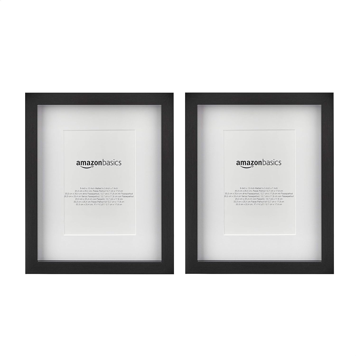 Amazon Basics 8" x 10" Rectangular Photo Picture Frame or 5" x 7" with Mat, 2-Pack, Black