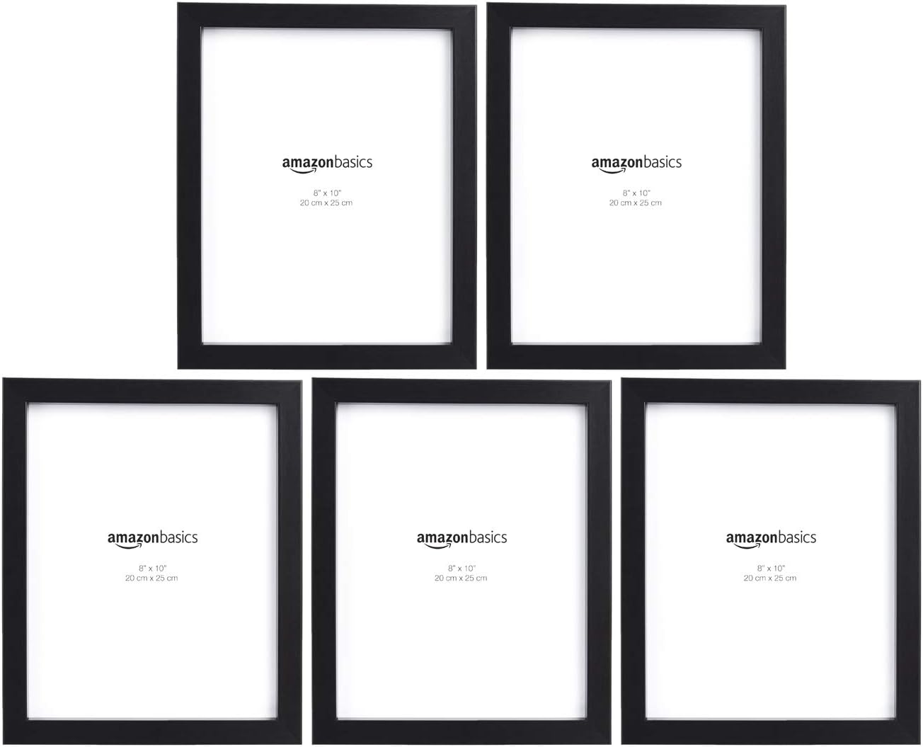 Amazon Basics Rectangular Photo Picture Frame, 8" x 10", Pack of 5, Black