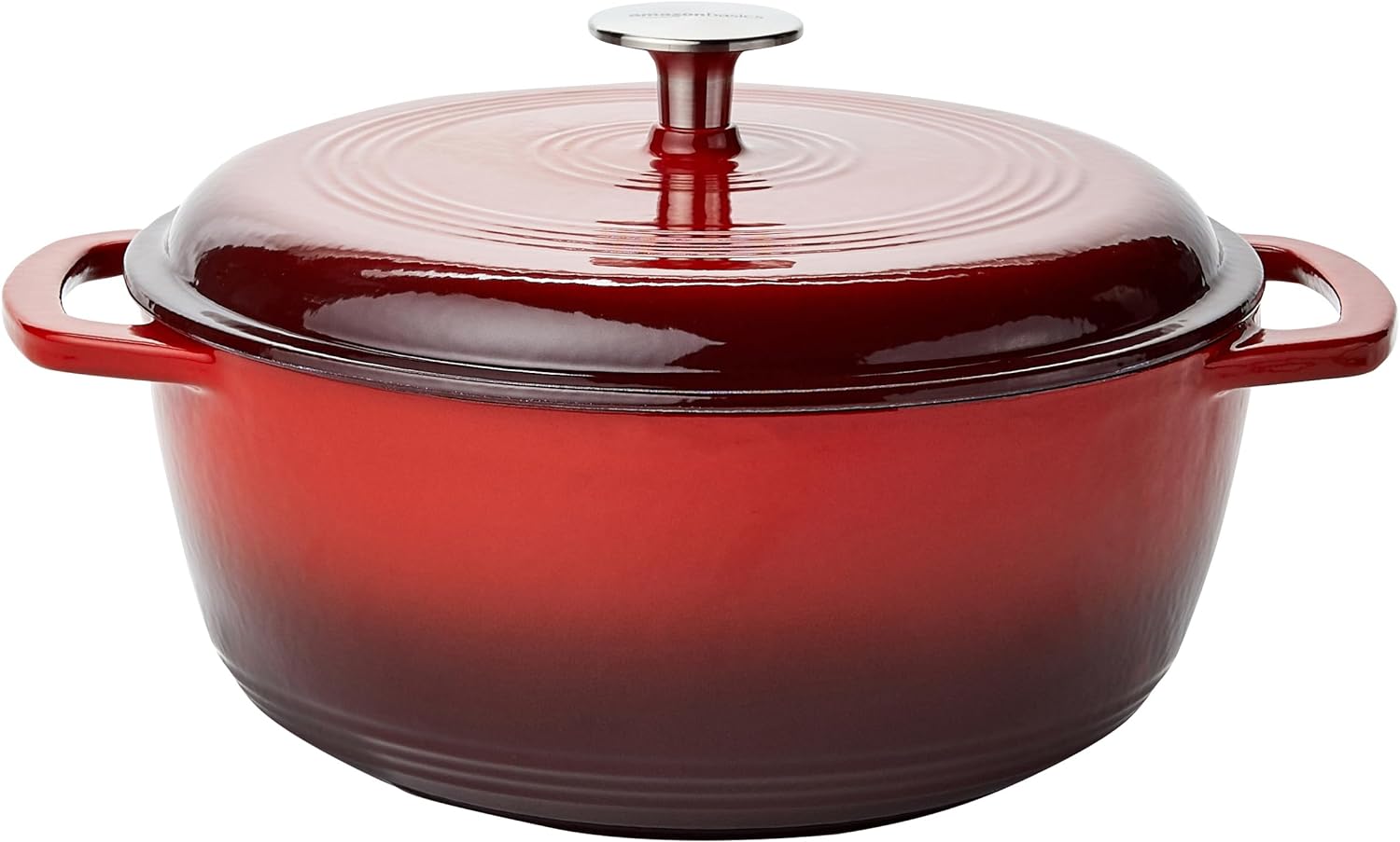 Amazon Basics Enameled Cast Iron Covered Round Dutch Oven, 4.3-Quart, Red