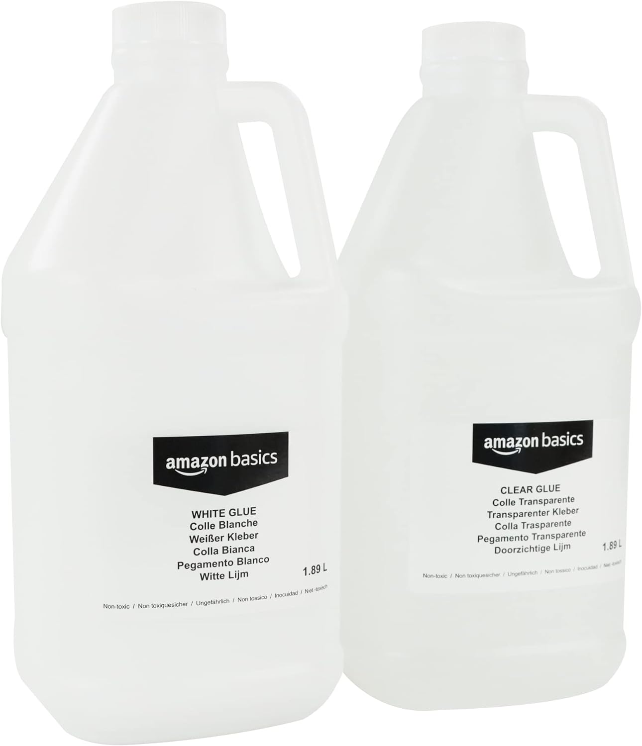 Amazon Basics 1/2 Gallon Clear Glue and 1/2 Gallon White Glue, 2-Pack Combo Glue for Perfect Slime, Transparent/White, 64 fl oz