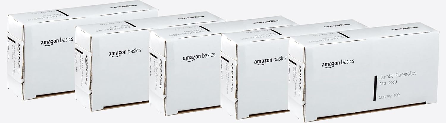 Amazon Basics Jumbo Size Office Paper Clips, Non Skid, 1000 Count (10 Pack of 100), Silver