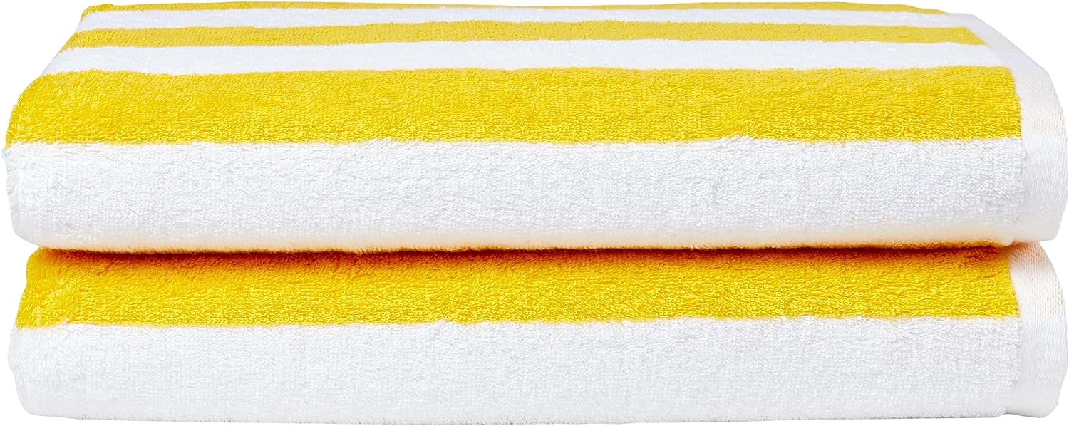 Amazon Basics Cabana Stripe Beach Towel, Pack of 2, Yellow, 60" x 30"