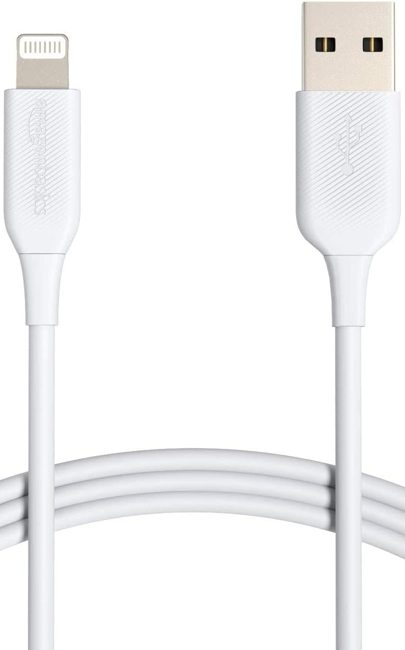 Amazon Basics USB-A to Lightning ABS Charger Cable, MFi Certified Charger for Apple iPhone 14 13 12 11 X Xs Pro, Pro Max, Plus, iPad, 6 Foot, White