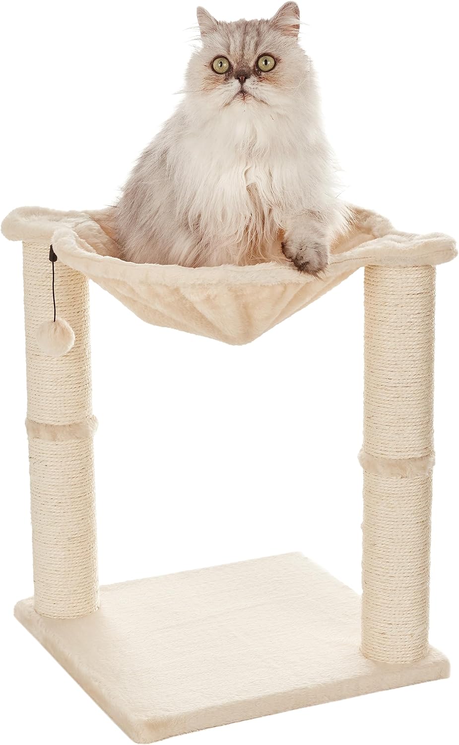 Amazon Basics Cat Tower with Hammock and Scratching Posts for Indoor Cats, 15.8 x 15.8 x 19.7 Inches, Beige