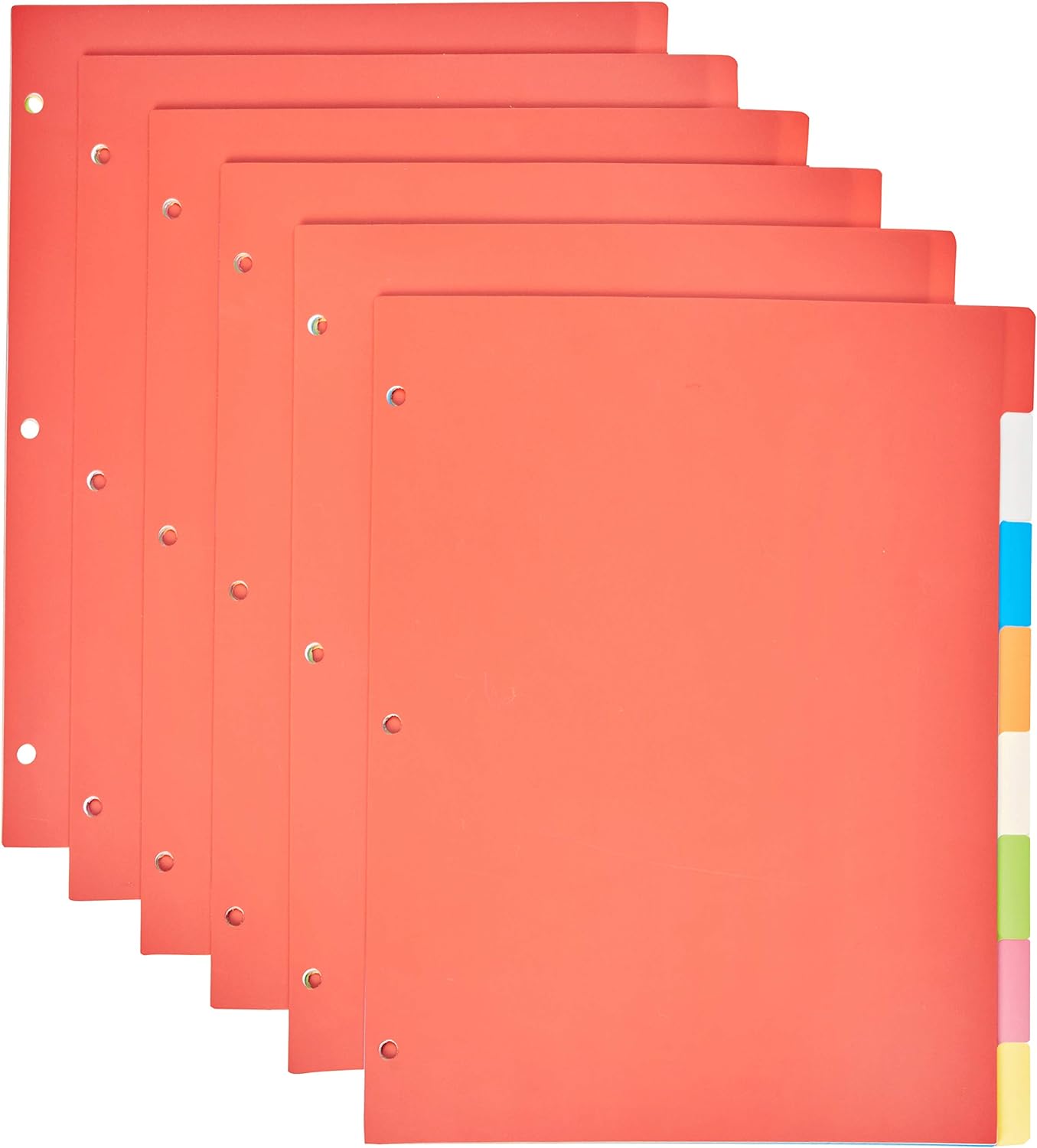 Amazon Basics 3-Ring Binder Plastic Divider Set, 3-Hole Punched Letter Size 8-Tab Dividers, 6 Pack, Assorted Color