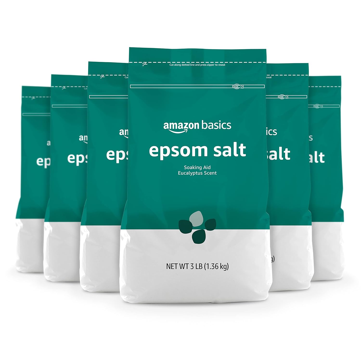 Amazon Basics Epsom Salt Soaking Aid, Eucalyptus Scented, 3 Pound (Pack of 6) (Previously Solimo)