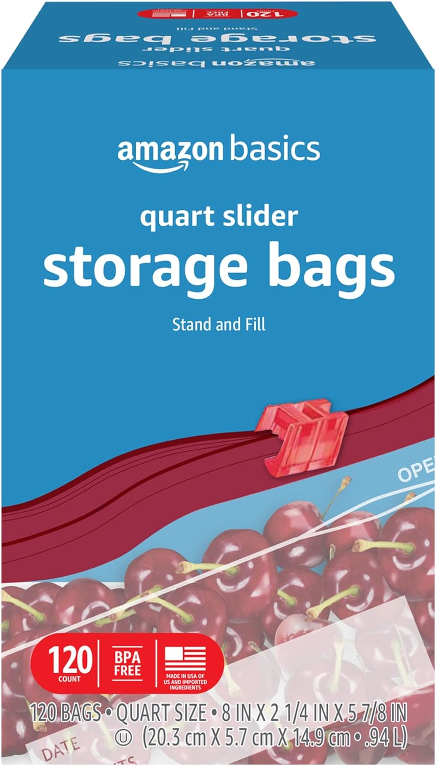 Amazon Basics Slider Quart Food Storage Bags, 120 Count (Previously Solimo)