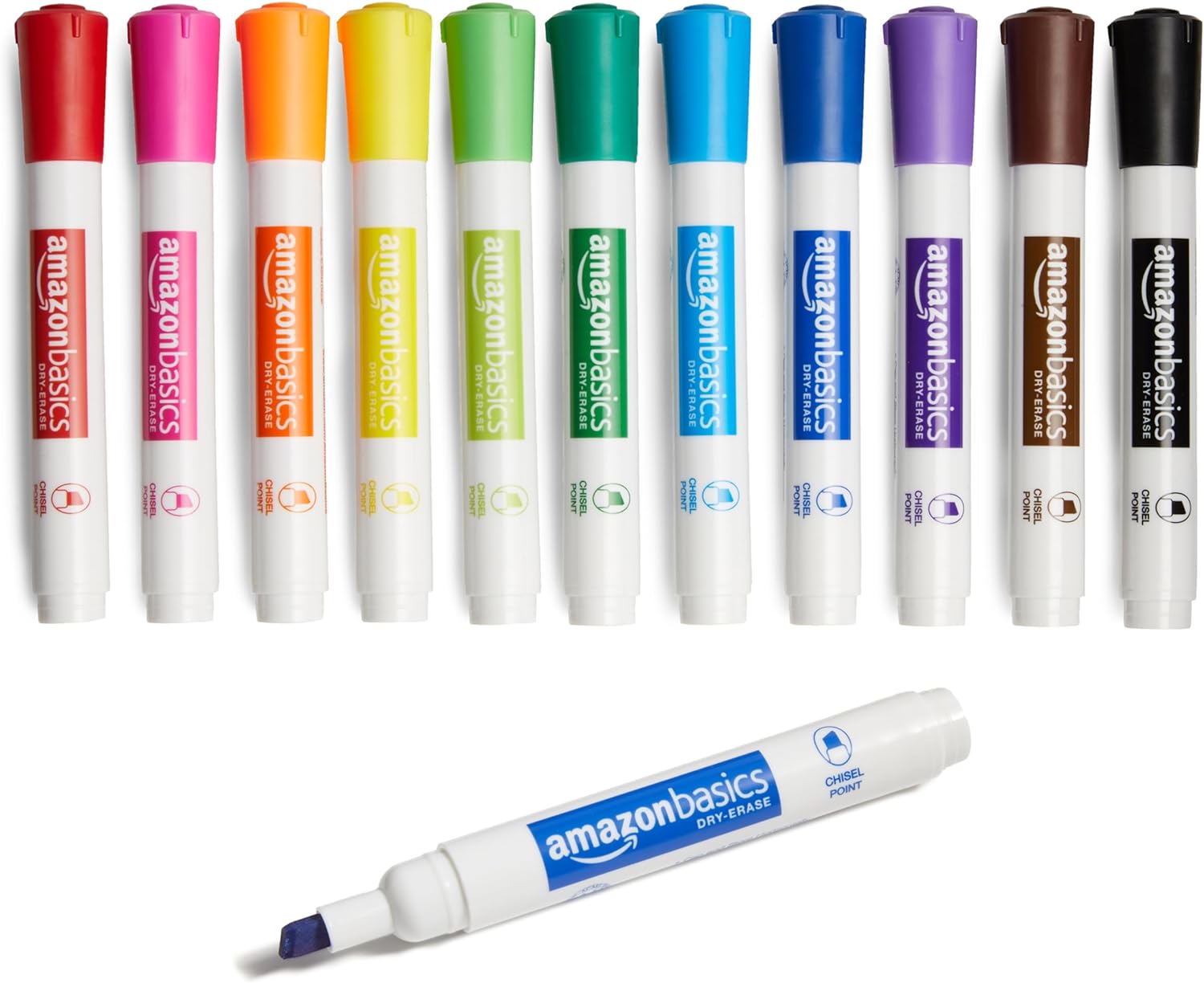 Amazon Basics Low-Odor Chisel Tip Dry Erase White Board Marker, Assorted Colors - Pack of 12