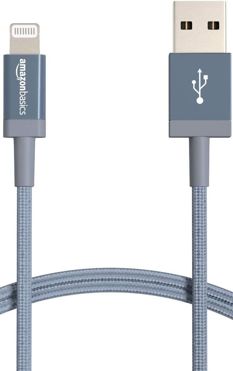 Amazon Basics USB-A to Lightning Charger Cable, Nylon Braided Cord, MFi Certified Charger for Apple iPhone 14 13 12 11 X Xs Pro, Pro Max, Plus, iPad, 6 Foot, Dark Gray