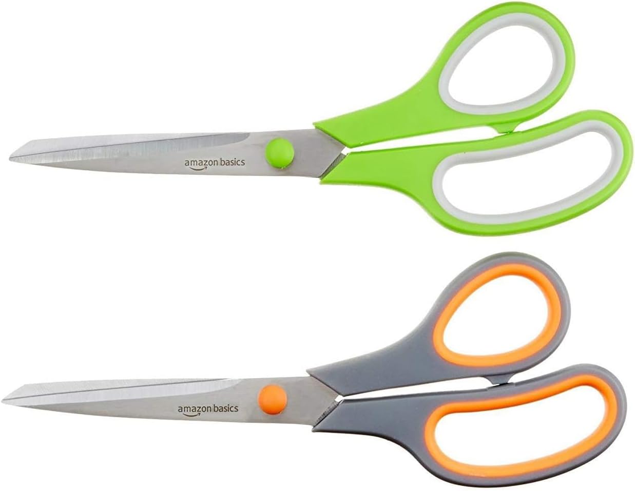 Amazon Basics Multipurpose, Comfort Grip, PVD Coated, Stainless Steel Office Scissors, 2-Pack, Green and Gray