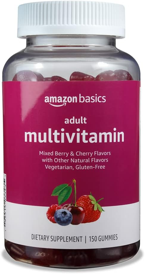 Amazon Basics Adult Multivitamin, 150 Gummies, 75-Day Supply, Mixed Berry & Cherry (Previously Solimo)