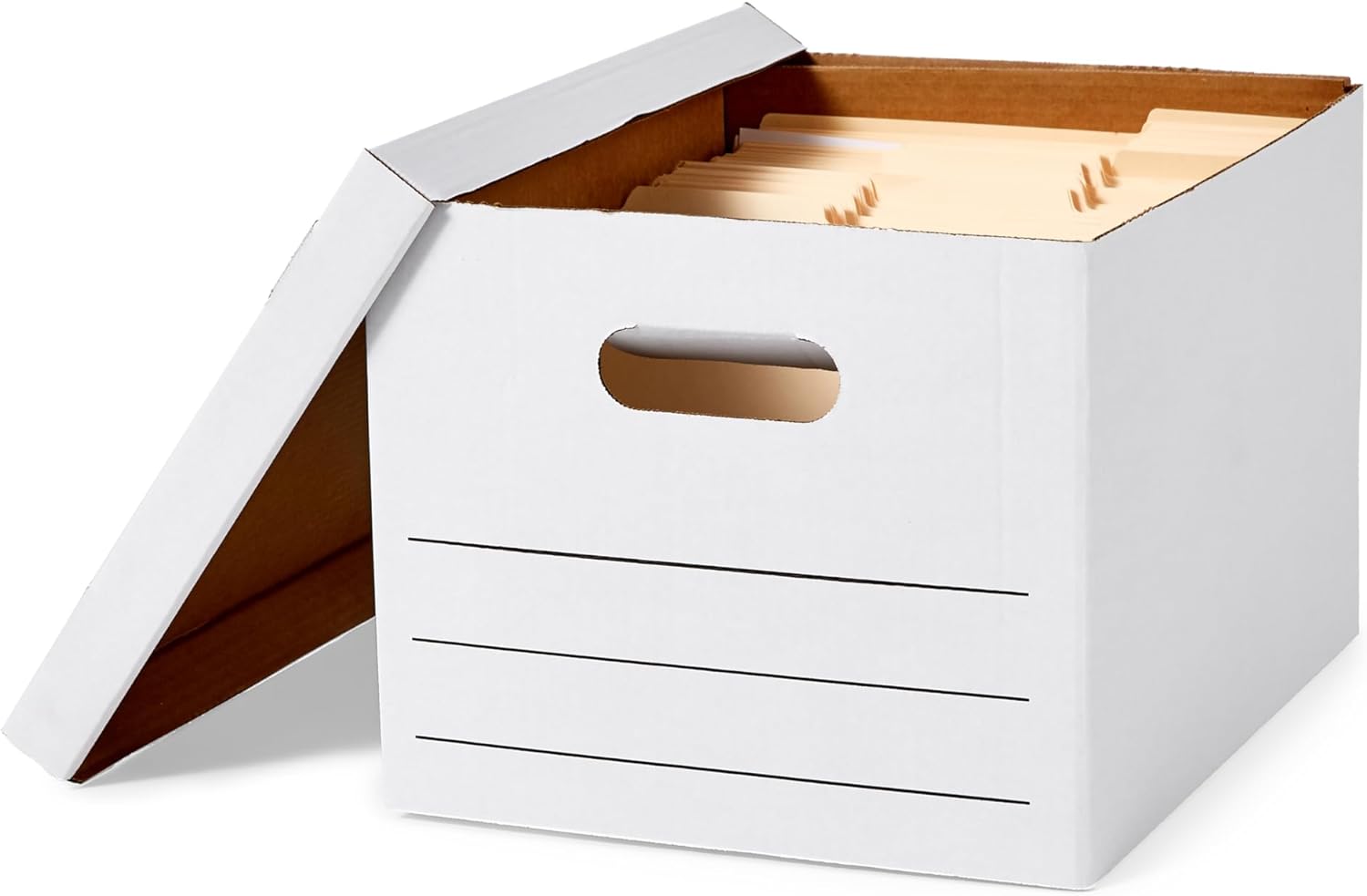 Amazon Basics Storage and Filing Boxes With Lid and Handles, Legal/Letter Size, Basic Duty, Pack of 20, White, 16.2" L x 12.5" W x 10.5" H