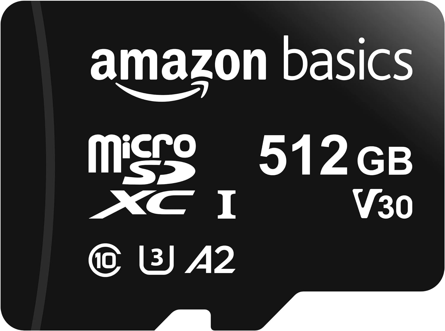 Amazon Basics Micro SDXC Memory Card with Full Size Adapter, A2, U3, Read Speed up to 100 MB/s, 512 GB, Black