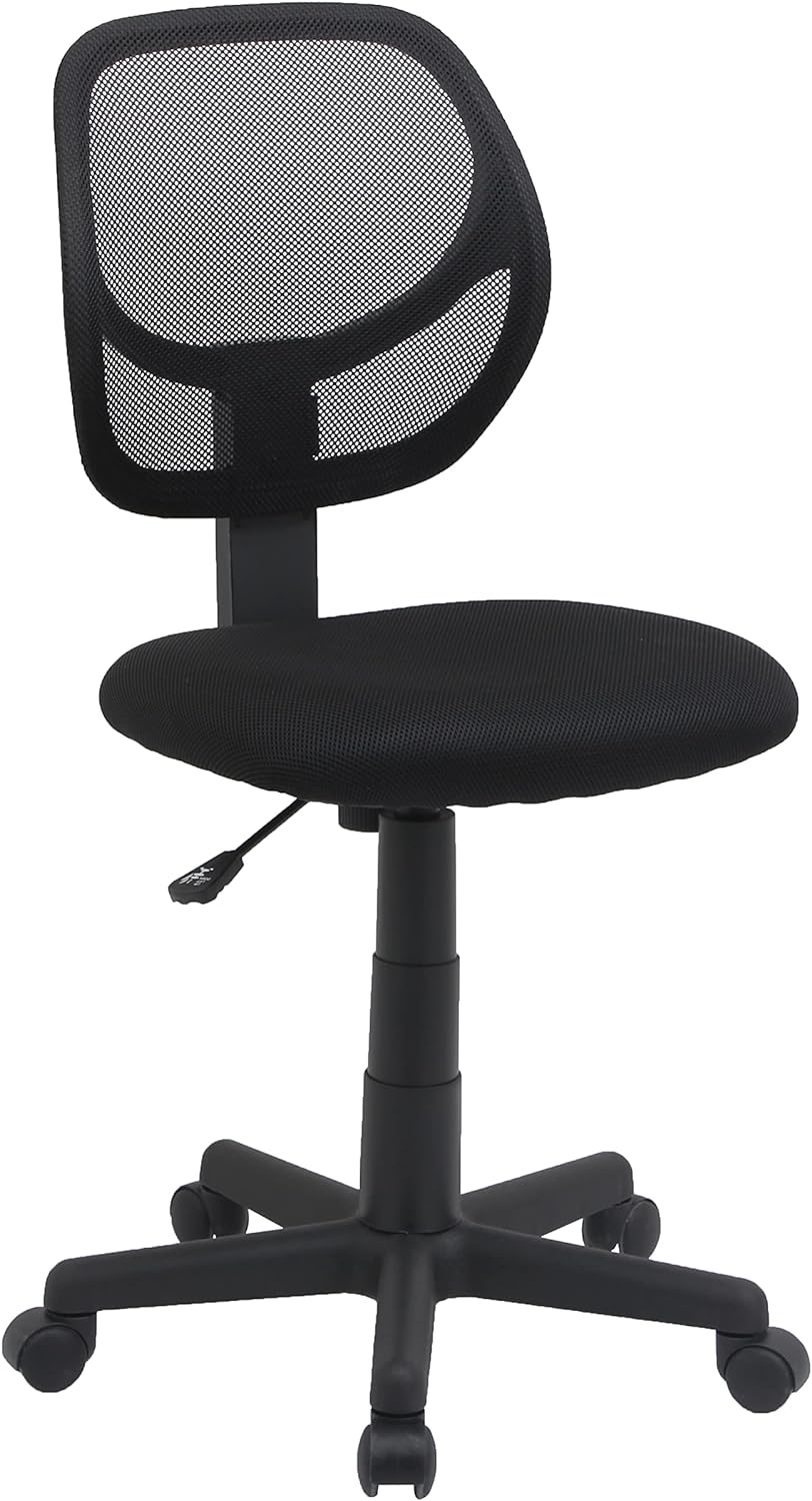 Amazon Basics Low-Back, Upholstered Mesh, Adjustable, Swivel Computer Office Desk Chair, Black, 21.25"D x 22.5"W x 38"H