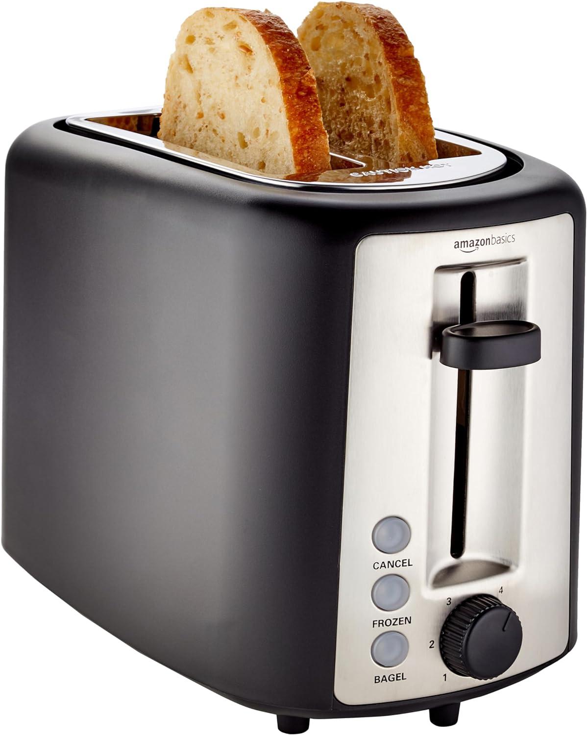 Amazon Basics 2 Slice, Extra-Wide Slot Toaster with 6 Shade Settings, Black & Silver