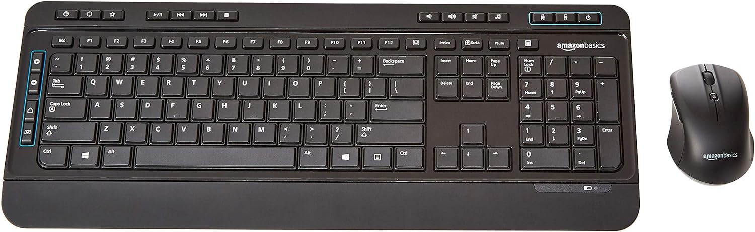 Amazon Basics Wireless Full Size Computer Keyboard and Mouse Combo, US Layout (QWERTY), Black