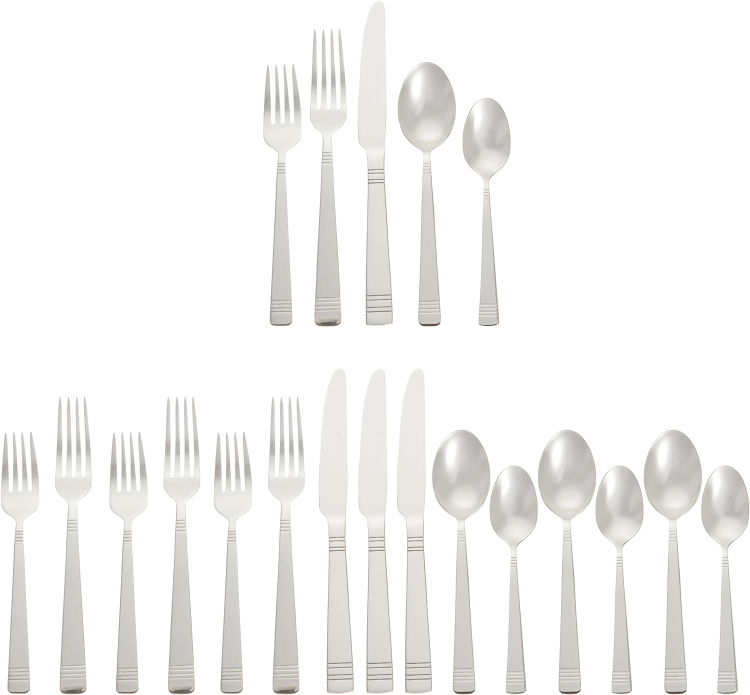 Amazon Basics 20-Piece Stainless Steel Bistro Flatware Set, Service for 4, Silver