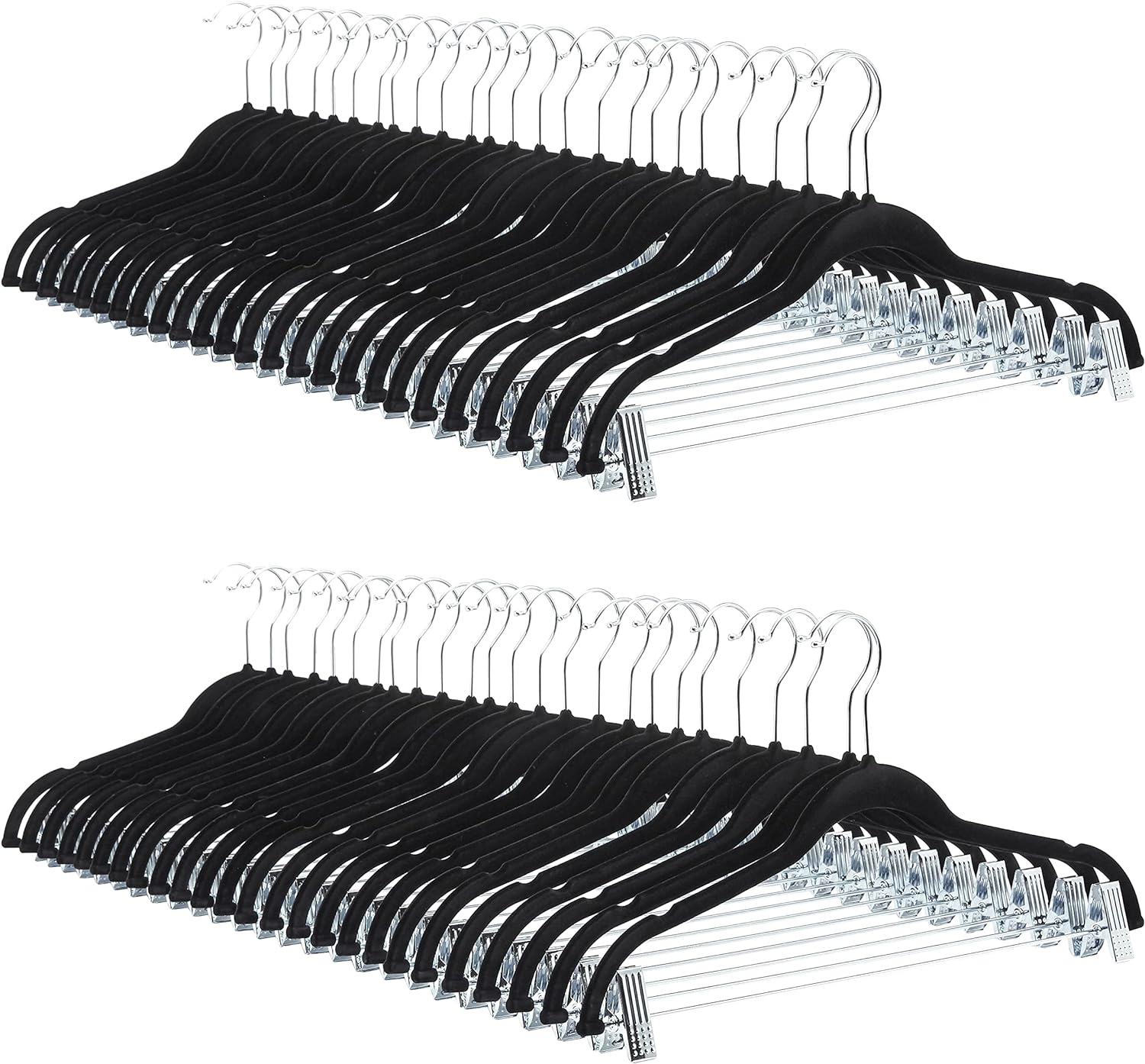 Amazon Basics Velvet, Non-Slip Skirt Clothes Hangers with Clips, Pack of 50, Black/Silver