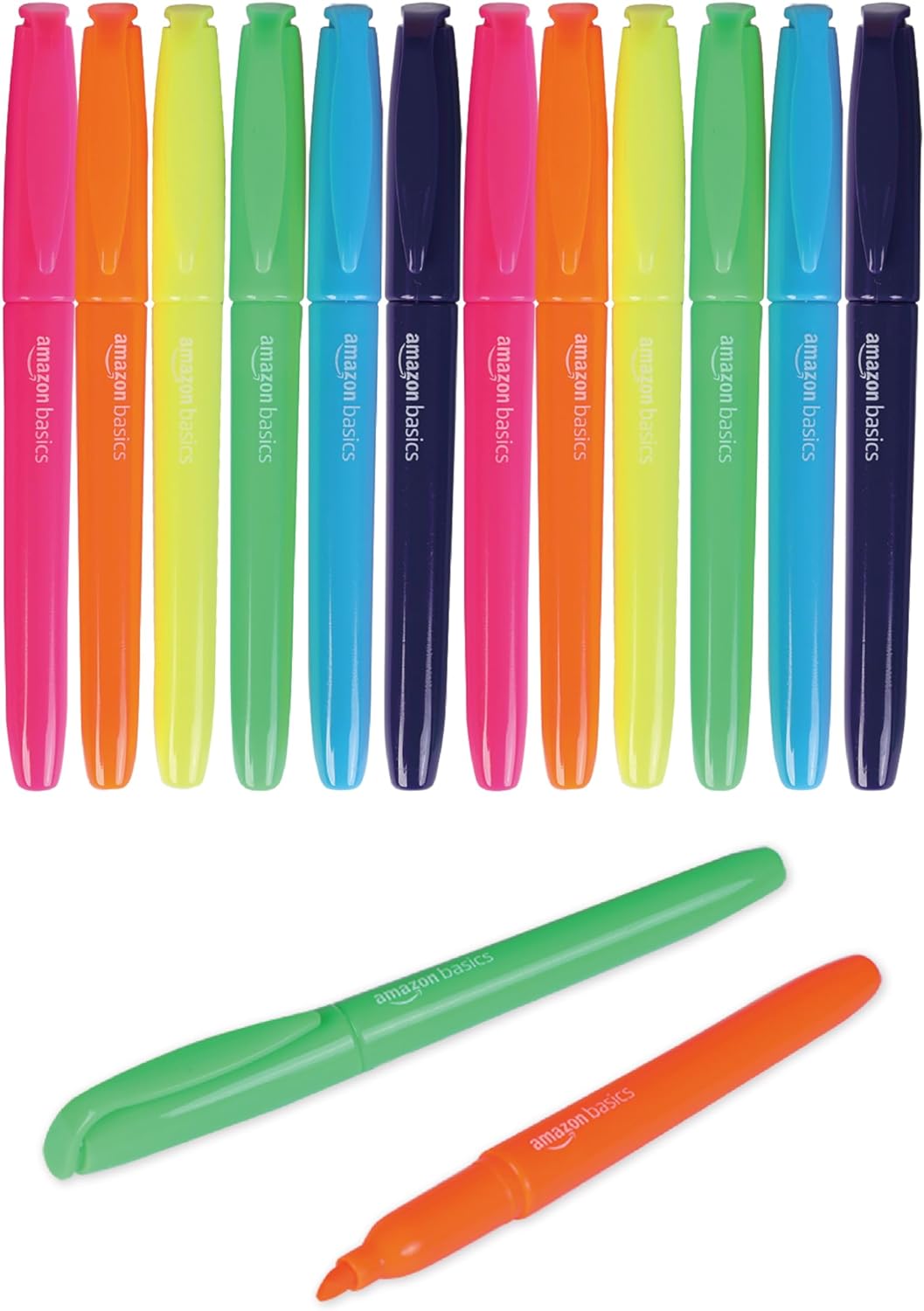 Amazon Basics Chisel Tip, Fluorescent Ink Highlighters, Assorted Colors - Pack of 12