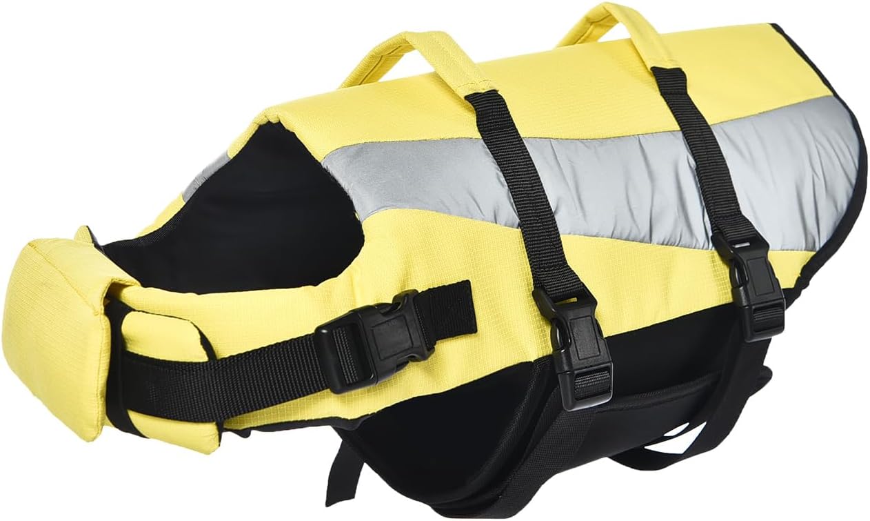 Amazon Basics Dog Adjustable Life Jacket with Reflective Stripes, Yellow, X-Large